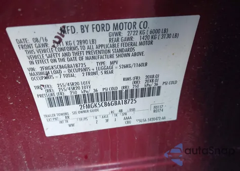 2016 Ford Flex Sel z USA, uszkodzony, nr VIN 2FMGK5C86GBA18725